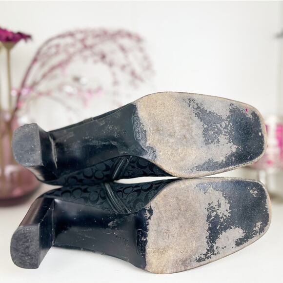 Coach Gretal Signature Slim Heeled Square Toe Ankle Bootie Boots Black Size 9 B - Picture 11 of 16